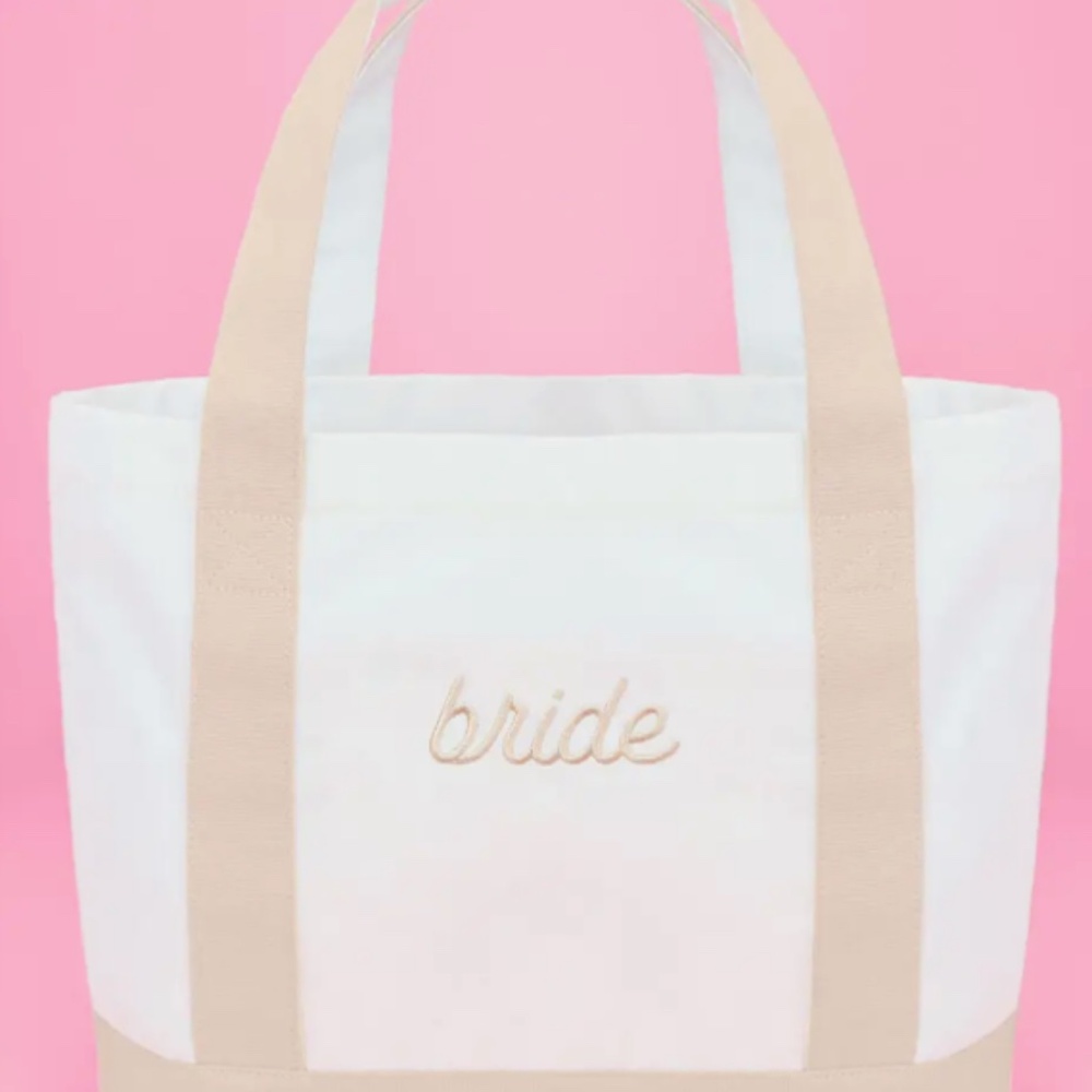 Beige Bride Embroidered Tote Bag